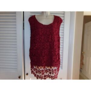 Vintage Monroe and Main maroon lace front tunic L Mint condition‎